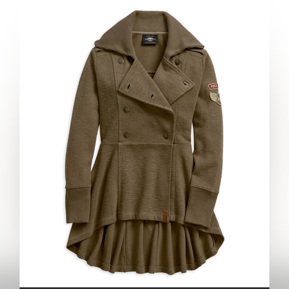 Harley-Davidson Winged Pea Coat Sz L Free Spirit Patch Heathered Green